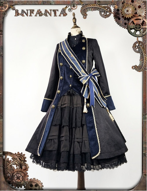 Two-Pieces Navy-Blue Gothic Lolita Coat